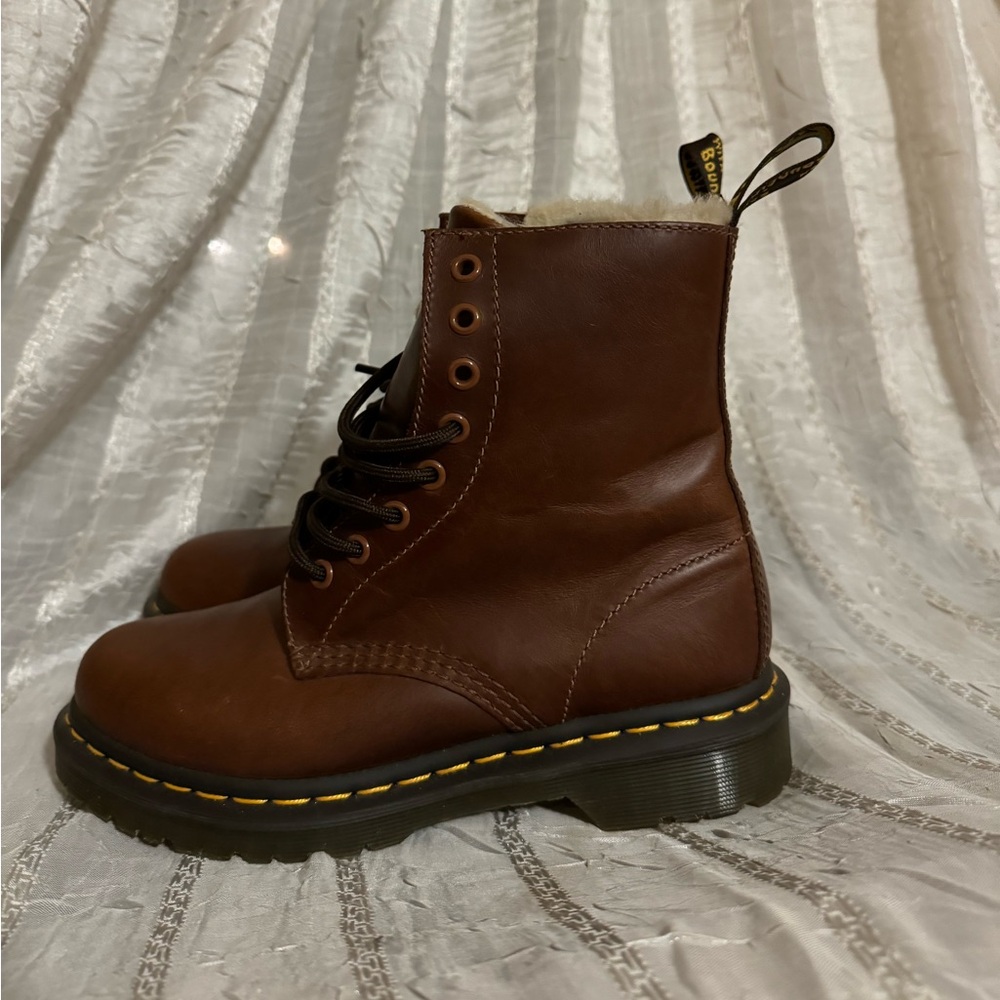Dr Martens 1460 Butterscotch Serena Faux Fur Lined Lace Up Boots